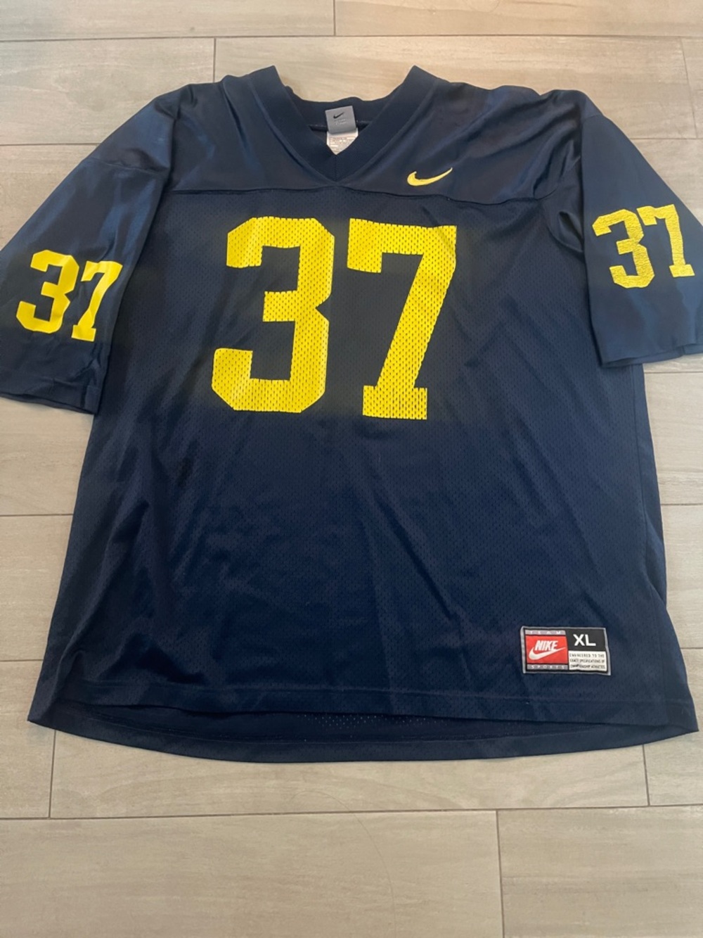 Nike University of Michigan Navy and Yellow Men's Football Jersey #37